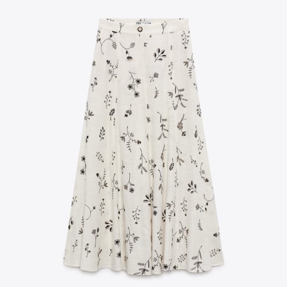 NWOT TIKTOK VIRAL ZARA EMBROIDERED LINEN BLEND ECRU SKIRT & TOP SET - SIZE S - Picture 2 of 16